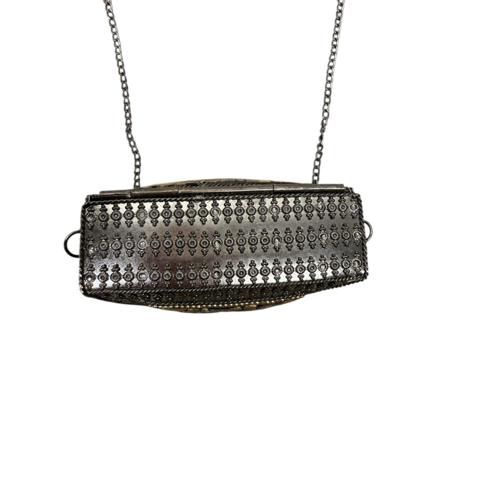 Swarnkraft Metal Brass And Mosaic Insert Bag With Long Chain And Lined Inside - Picture 5 of 7